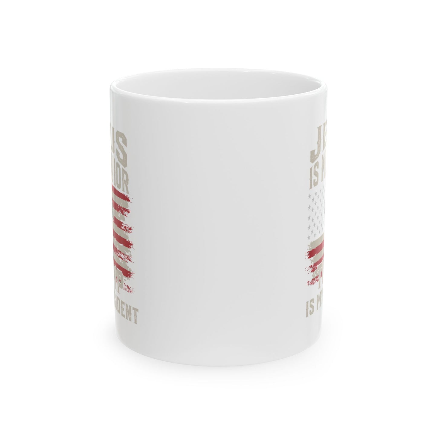 Patriotic Jesus Ceramic Mug - Inspirational Coffee Cup with American Flag Design