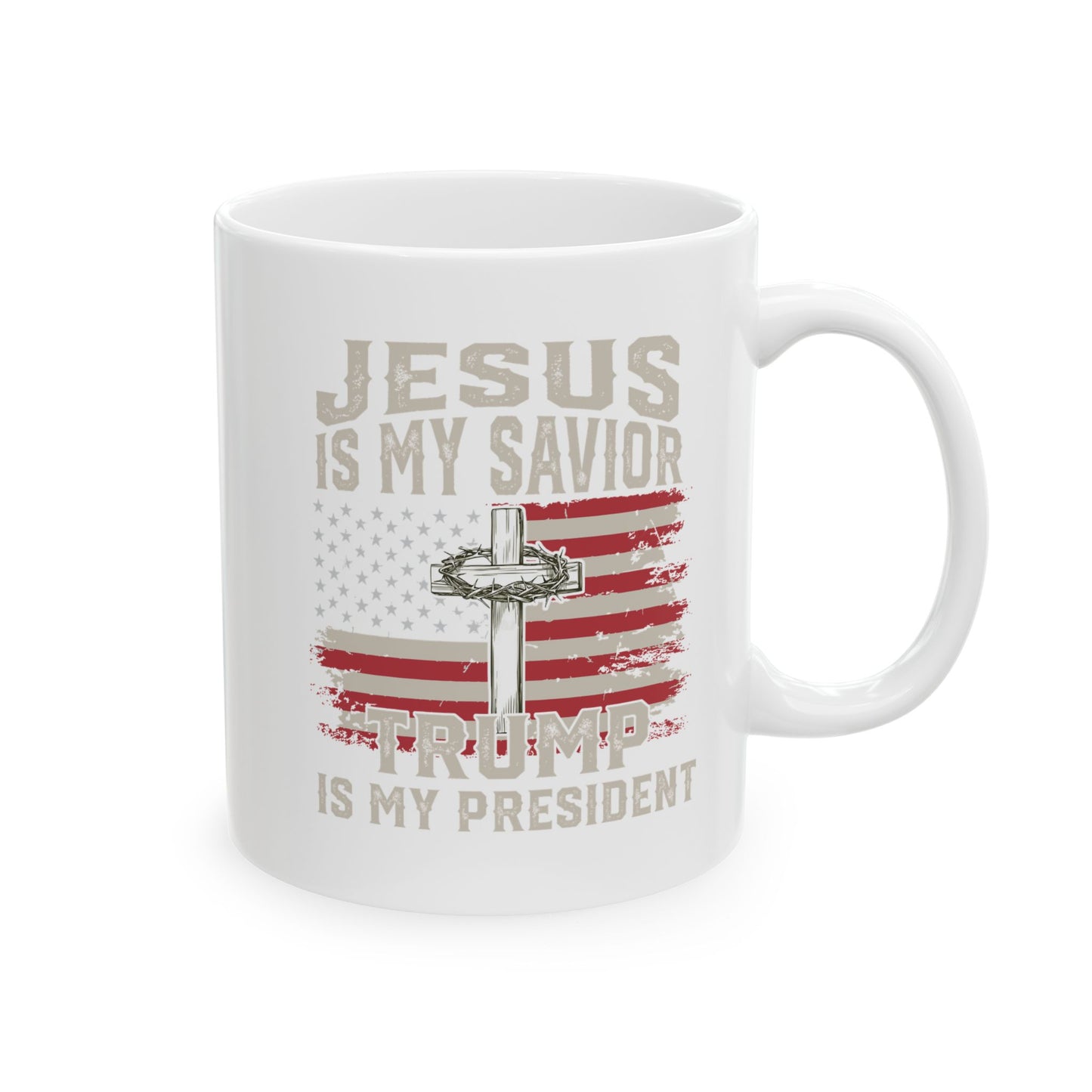 Patriotic Jesus Ceramic Mug - Inspirational Coffee Cup with American Flag Design