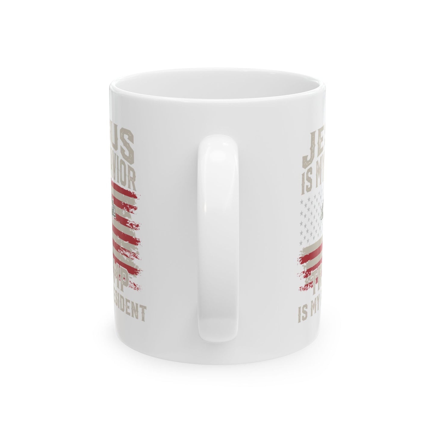 Patriotic Jesus Ceramic Mug - Inspirational Coffee Cup with American Flag Design