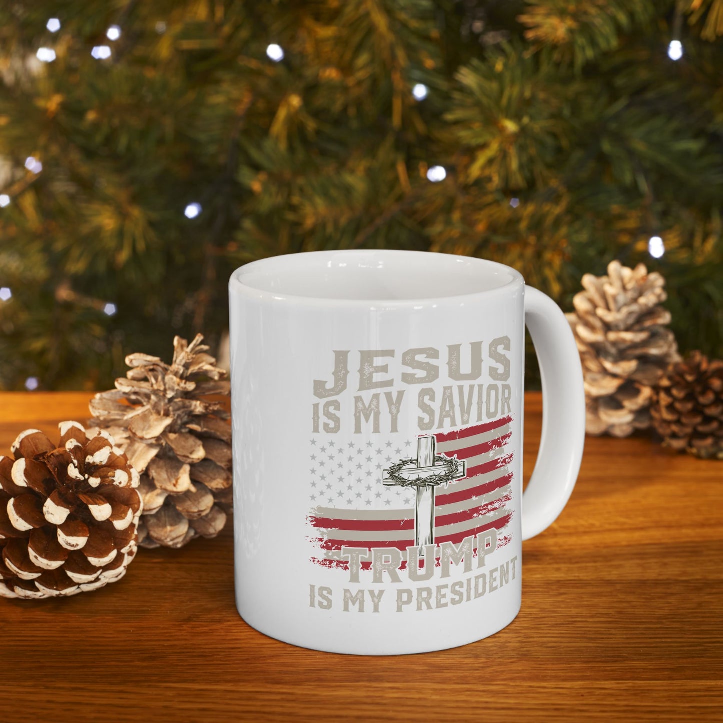 Patriotic Jesus Ceramic Mug - Inspirational Coffee Cup with American Flag Design