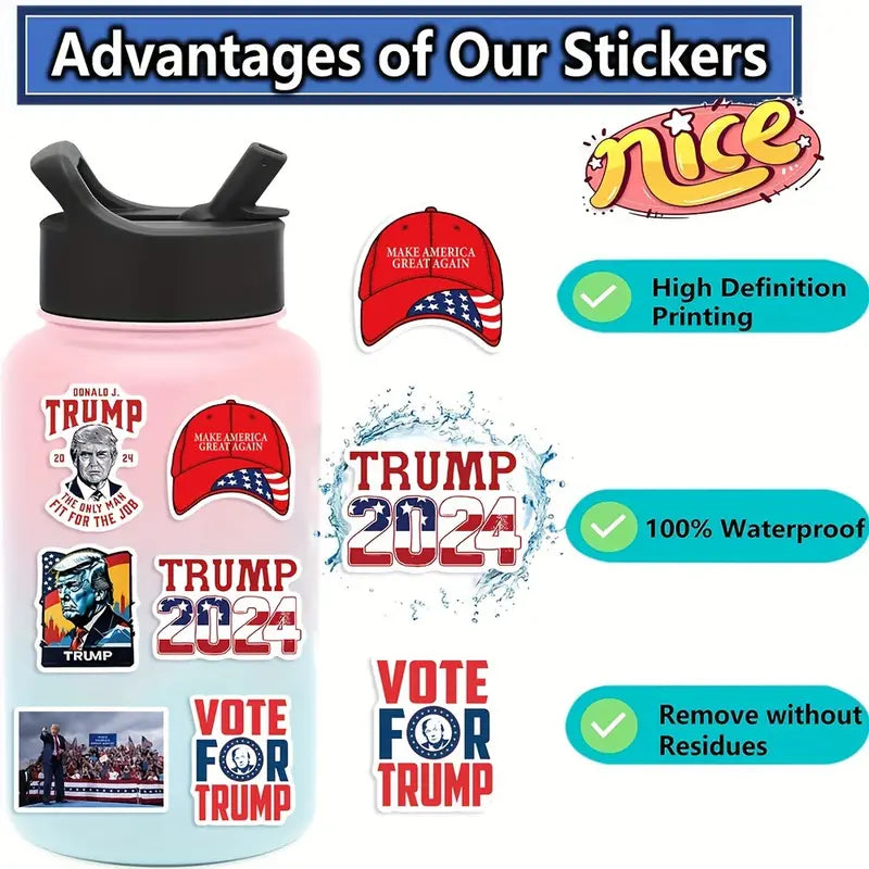 Trump Sticker 10 Pack – Bold Patriotic Vinyl Stickers for Phones, Notebooks, Water Bottles & More