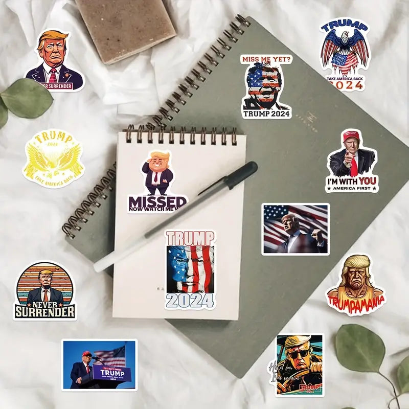 Trump Sticker 10 Pack – Bold Patriotic Vinyl Stickers for Phones, Notebooks, Water Bottles & More