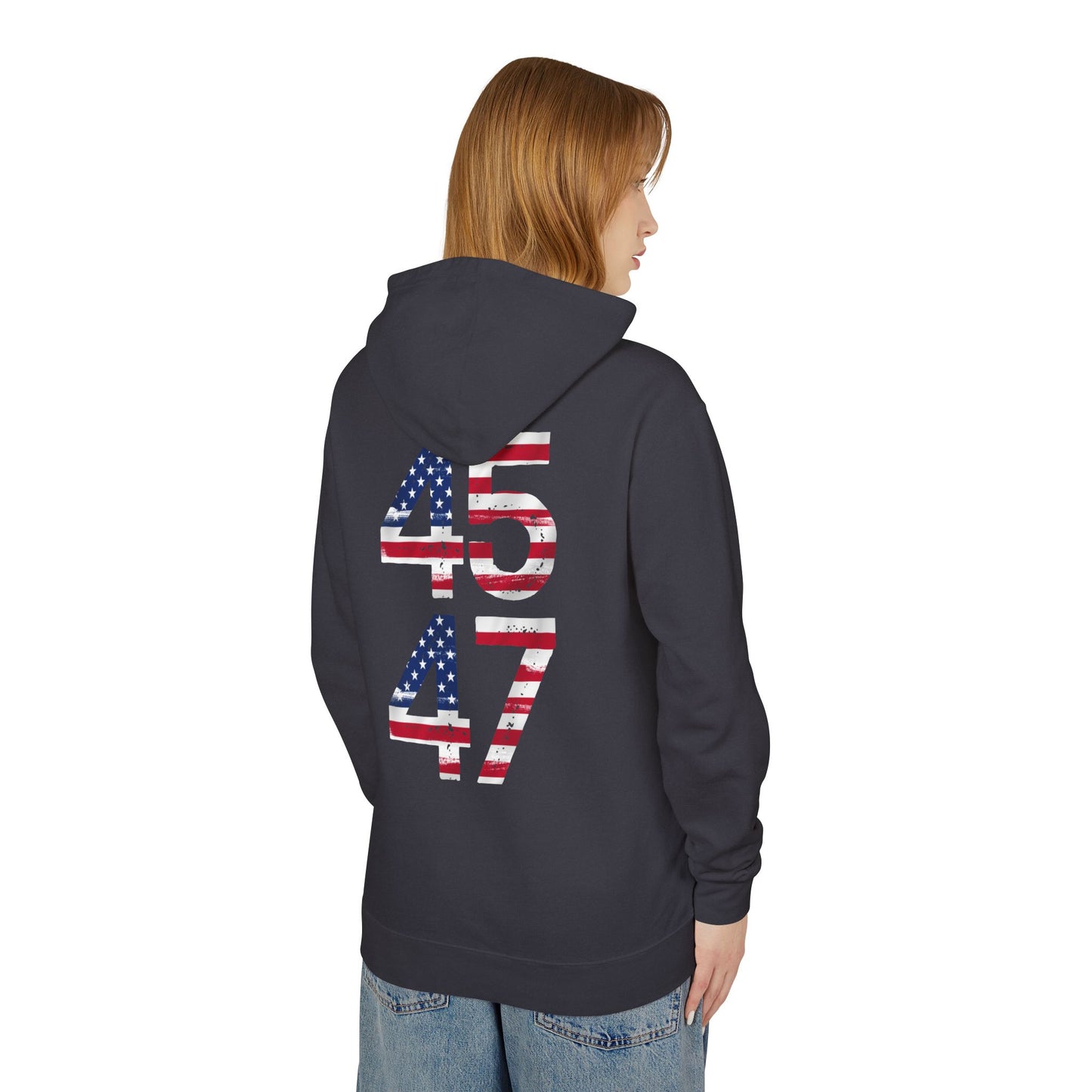 45-47 Patriotic Unisex Lightweight Hooded Sweatshirt - 457/417 Design