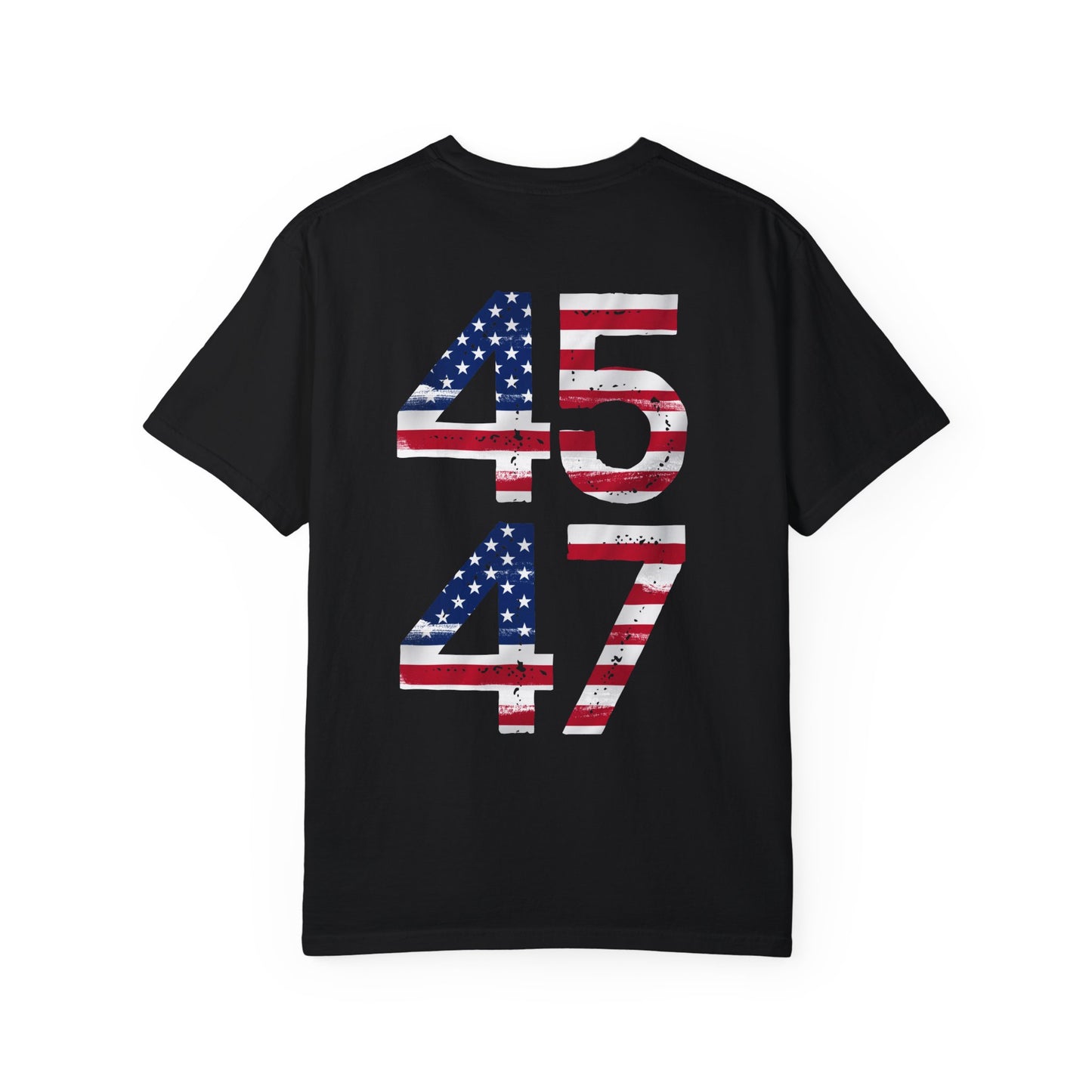 45-47 Patriotic Unisex Garment-Dyed T-shirt with American Flag Design