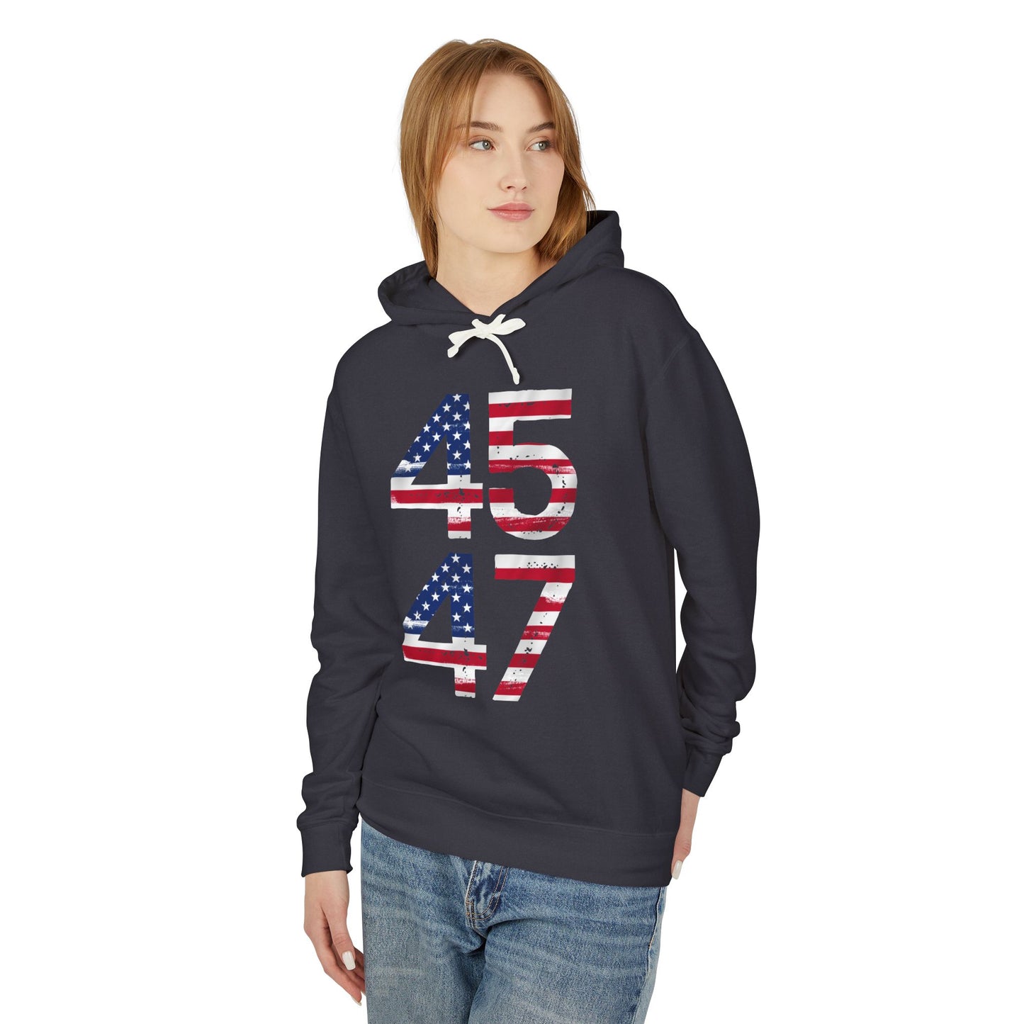 45-47 Patriotic Unisex Lightweight Hooded Sweatshirt - 457/417 Design