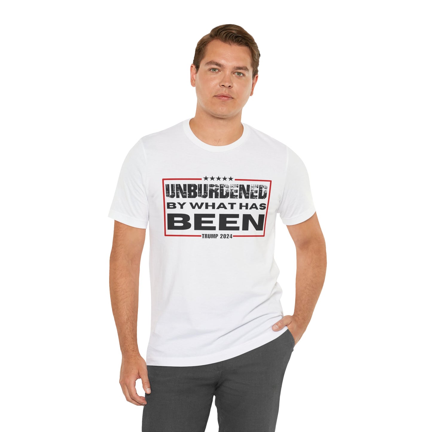 Unisex Jersey Tee - Unburdened by What Has Been - Trump 2024