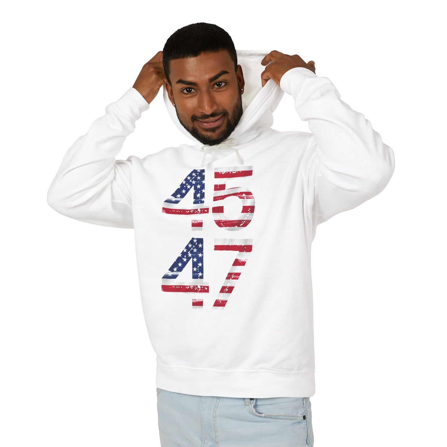 45-47 Patriotic Unisex Lightweight Hooded Sweatshirt - 457/417 Design