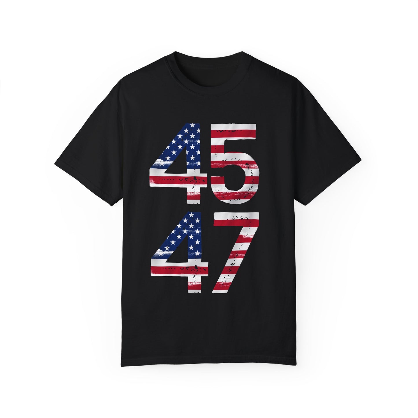 45-47 Patriotic Unisex Garment-Dyed T-shirt with American Flag Design