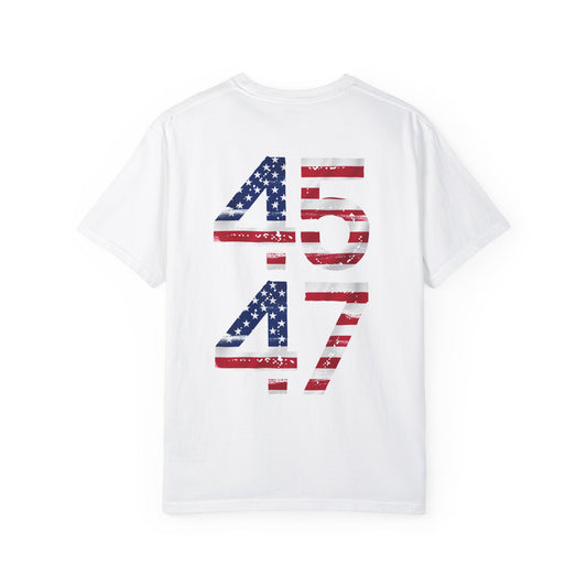 45-47 Patriotic Unisex Garment-Dyed T-shirt with American Flag Design