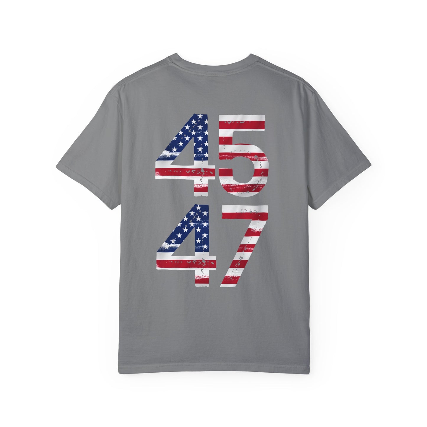 45-47 Patriotic Unisex Garment-Dyed T-shirt with American Flag Design