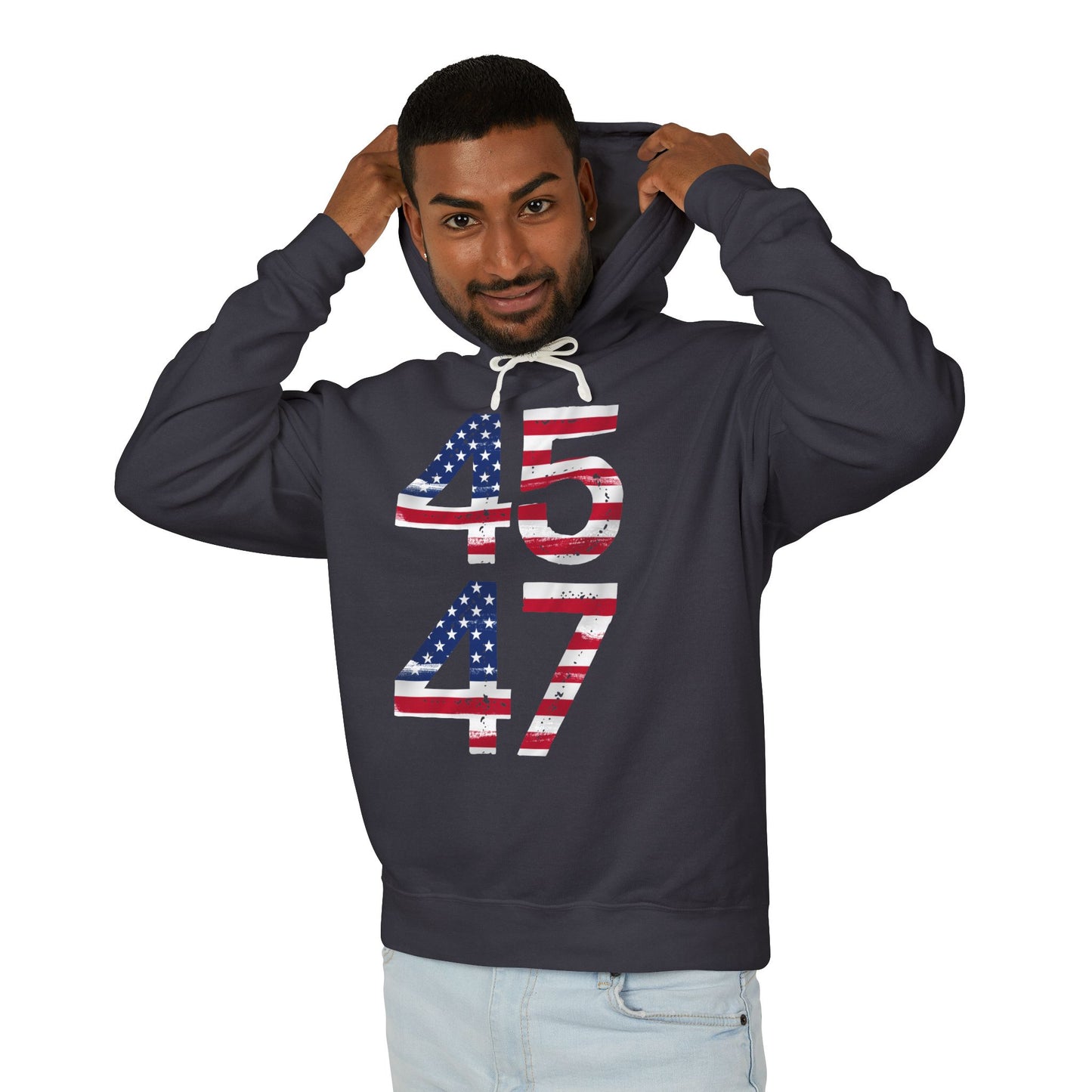 45-47 Patriotic Unisex Lightweight Hooded Sweatshirt - 457/417 Design