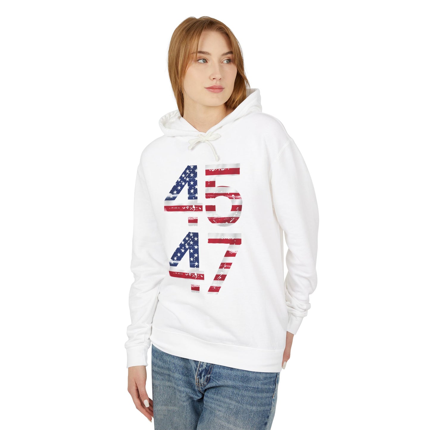 45-47 Patriotic Unisex Lightweight Hooded Sweatshirt - 457/417 Design