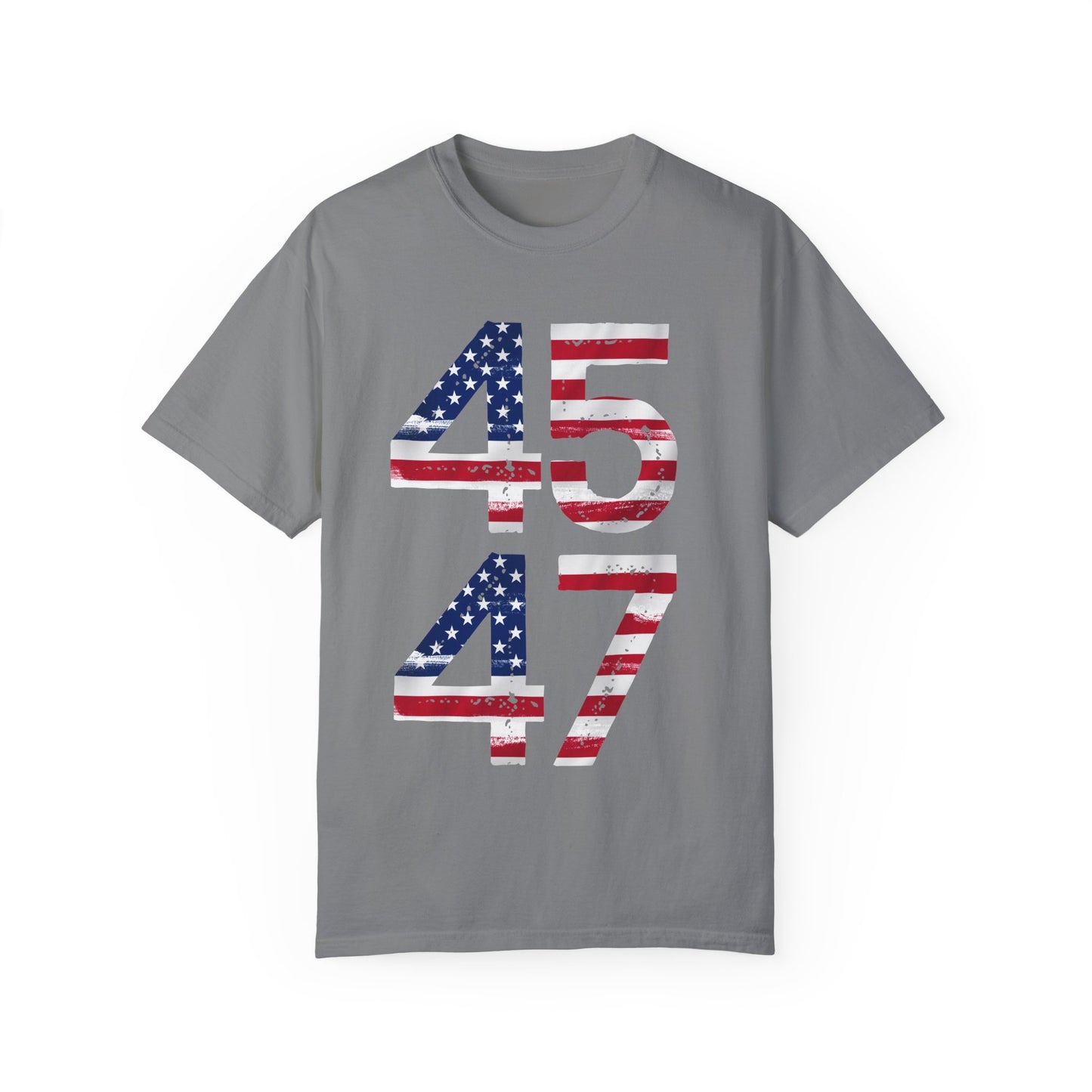 45-47 Patriotic Unisex Garment-Dyed T-shirt with American Flag Design