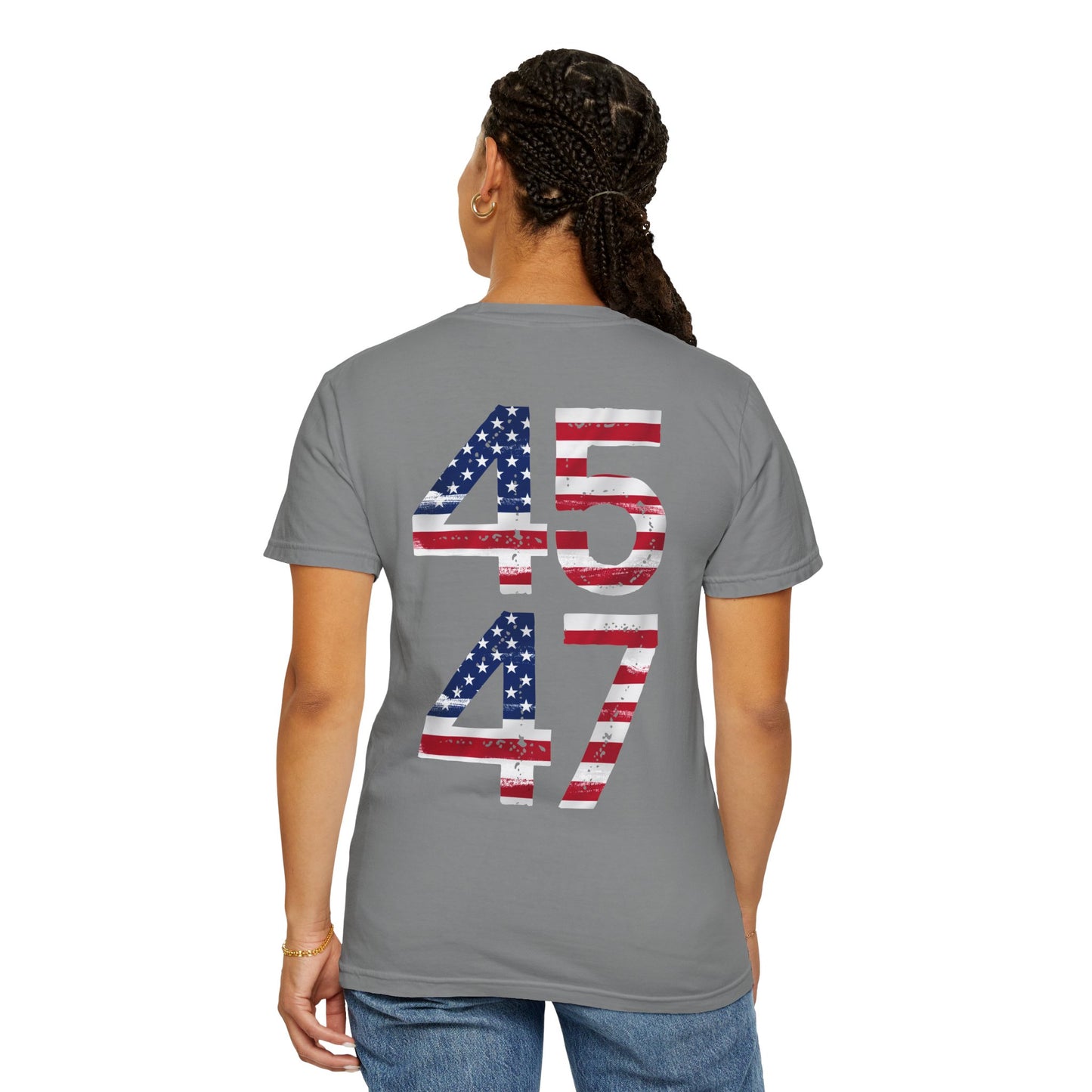 45-47 Patriotic Unisex Garment-Dyed T-shirt with American Flag Design