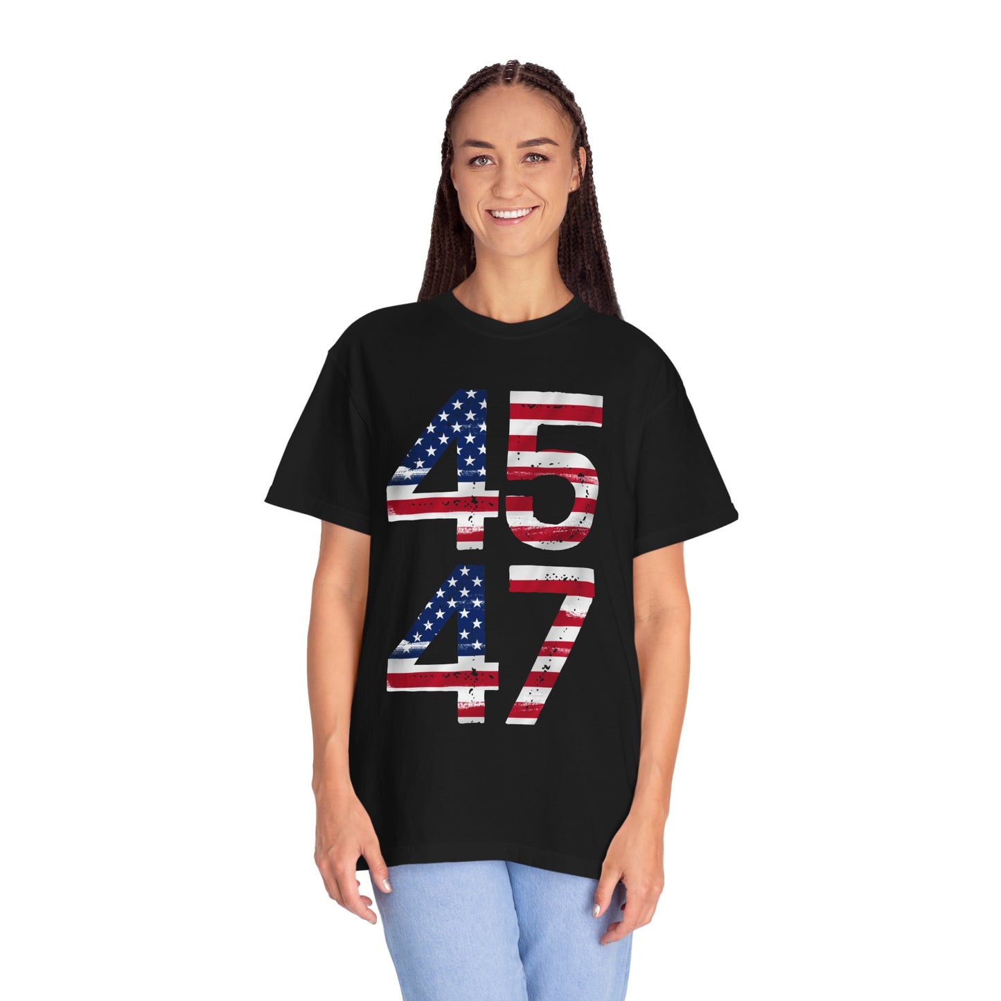 45-47 Patriotic Unisex Garment-Dyed T-shirt with American Flag Design