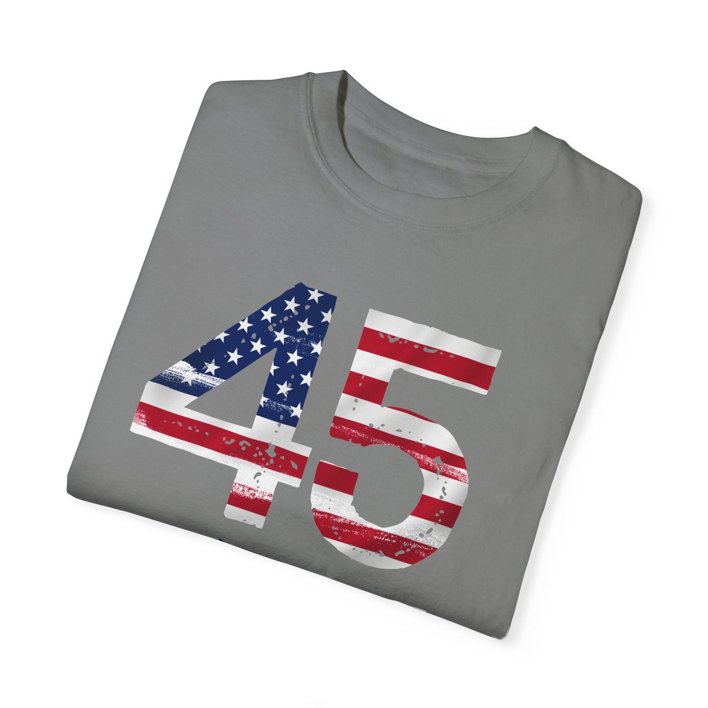 45-47 Patriotic Unisex Garment-Dyed T-shirt with American Flag Design