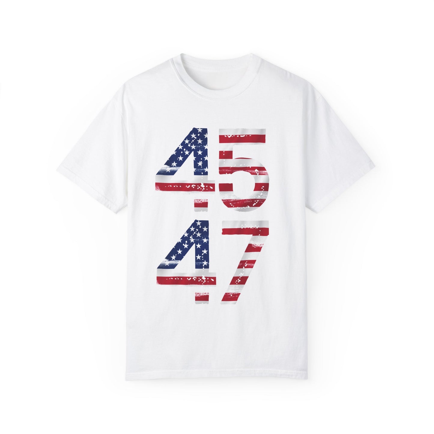 45-47 Patriotic Unisex Garment-Dyed T-shirt with American Flag Design