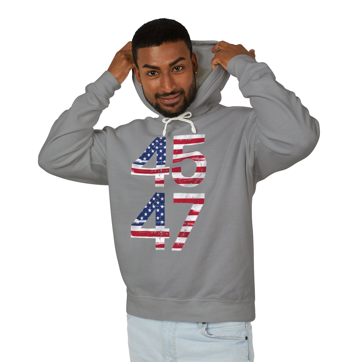 45-47 Patriotic Unisex Lightweight Hooded Sweatshirt - 457/417 Design