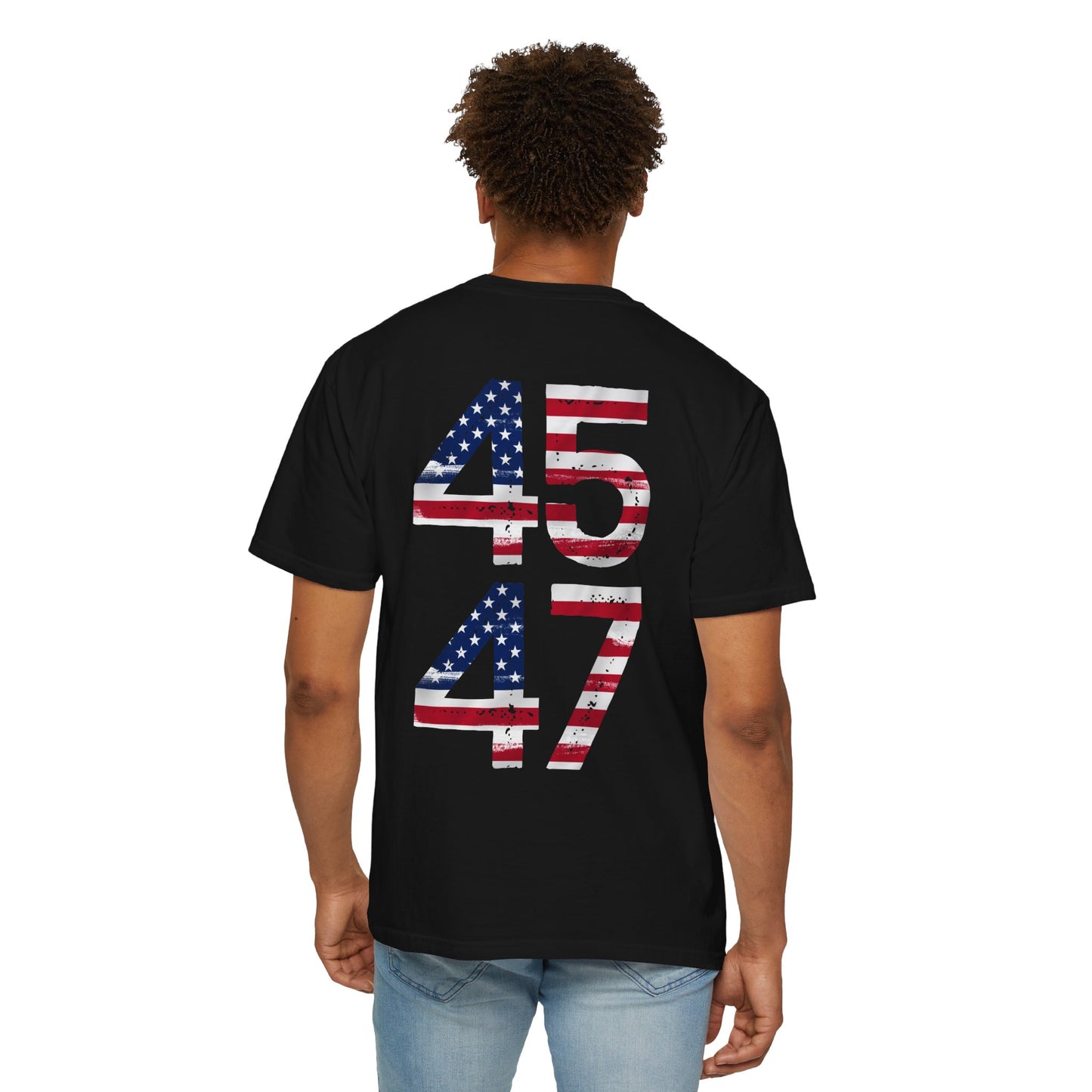 45-47 Patriotic Unisex Garment-Dyed T-shirt with American Flag Design