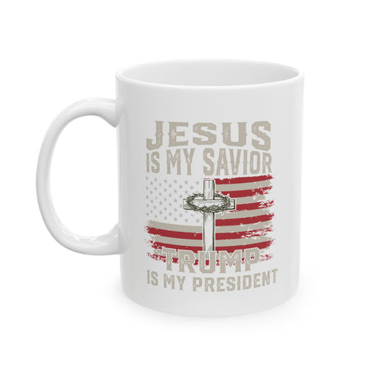 Patriotic Jesus Ceramic Mug - Inspirational Coffee Cup with American Flag Design