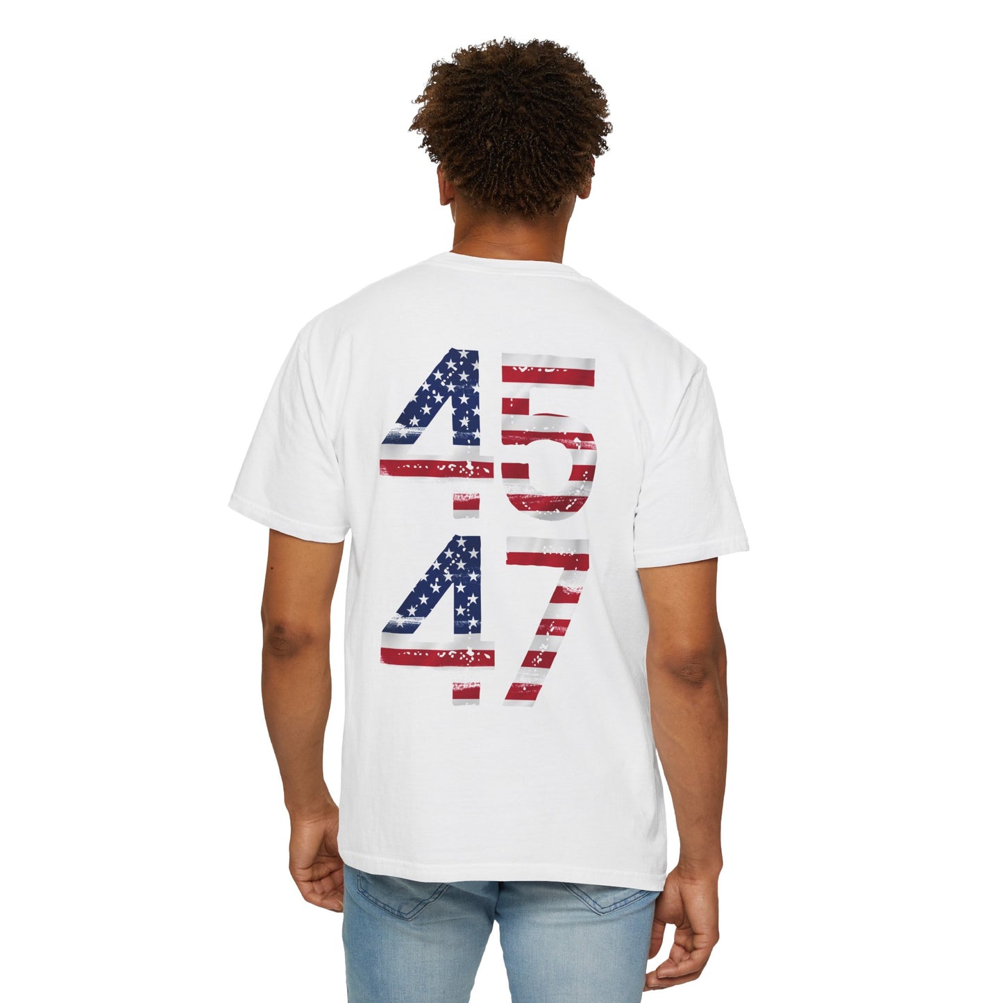 45-47 Patriotic Unisex Garment-Dyed T-shirt with American Flag Design